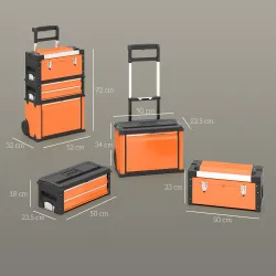 Caja de Herramientas con Ruedas Apilable Carro de Herramientas de Acero con Bandeja Mango Telescópico Naranja y ... - Ogal.Es