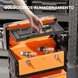 Caja de Herramientas con Ruedas Apilable Carro de Herramientas de Acero con Bandeja Mango Telescópico Naranja y ... - Ogal.Es