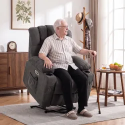 Sillón Relax Reclinable Eléctrico Levanta Personas Masaje Vibratorio y Calor Asiento Ancho USB-C USB-A Bolsillos... - Ogal.Es