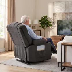 Sillón Relax Reclinable Eléctrico Levanta Personas Masaje Vibratorio y Calor Asiento Ancho USB-C USB-A Bolsillos... - Ogal.Es