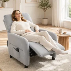 Sillón de Masaje Reclinable con Masaje Calor Lumbar Asiento con Muelles Reposapiés Cojín Lumbar Tejido Rizo Gris - Ogal.Es