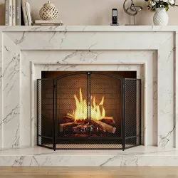 Salvachispas para Chimenea Plegable de 3 Paneles de Metal con Doble Puerta para Hogar 122x75 cm Negro - Ogal.Es