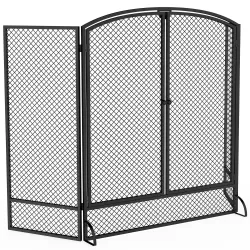 Salvachispas para Chimenea Plegable de 3 Paneles de Metal con Doble Puerta para Hogar 122x75 cm Negro - Ogal.Es