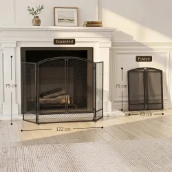 Salvachispas para Chimenea Plegable de 3 Paneles de Metal con Doble Puerta para Hogar 122x75 cm Negro - Ogal.Es