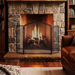Salvachispas para Chimenea Plegable de 3 Paneles de Metal con Doble Puerta para Hogar 122x75 cm Negro - Ogal.Es