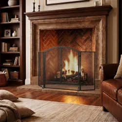 Salvachispas para Chimenea Plegable de 3 Paneles de Metal con Doble Puerta para Hogar 122x75 cm Negro - Ogal.Es