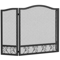 Salvachispas para Chimenea Plegable de 3 Paneles de Metal con Diseño Floral para Hogar 107x60 cm Negro - Ogal.Es