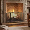 Salvachispas para Chimenea Plegable de 3 Paneles de Metal con Diseño Floral para Hogar 107x60 cm Negro - Ogal.Es