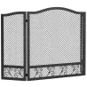 Salvachispas para Chimenea Plegable de 3 Paneles de Metal con Diseño Floral para Hogar 107x60 cm Negro - Ogal.Es