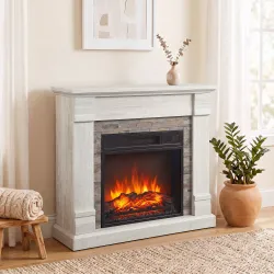 Chimenea Eléctrica Decorativa 1800W con Efecto de Llama de 3 Brillos Termostato Temporizador Mando a Distancia N... - Ogal.Es
