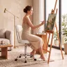 Taburete con Ruedas Giratorio Altura Regulable de Cuero Sintético con Respaldo para Spa Oficina Tatuajes Blanco - Ogal.Es