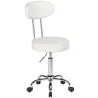 Taburete con Ruedas Giratorio Altura Regulable de Cuero Sintético con Respaldo para Spa Oficina Tatuajes Blanco - Ogal.Es