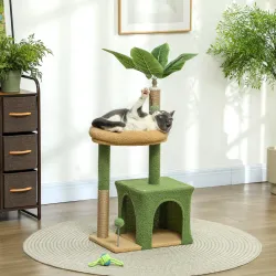 Árbol Rascador para Gatos 98 cm con Hojas Artificiales Cueva Cama Postes Rascadores 2 Bolas Cubierto Terciopelo ... - Ogal.Es