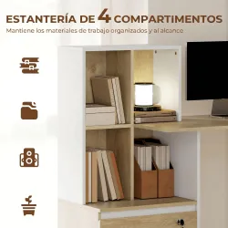 Escritorio Mesa de Oficina con 4 Estantes y Cajón Archivador A4 con Cerradura y 2 Llaves para Espacios Pequeños ... - Ogal.Es