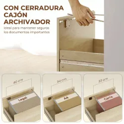 Escritorio Mesa de Oficina con 4 Estantes y Cajón Archivador A4 con Cerradura y 2 Llaves para Espacios Pequeños ... - Ogal.Es