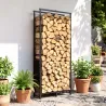 Leñero Exterior de Acero Robusto para Leña con Ancho Alto Ajustables Carga 100 kg 45,5-75,5x25x98-170 cm Negro - Ogal.Es