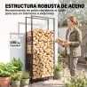 Leñero Exterior de Acero Robusto para Leña con Ancho Alto Ajustables Carga 100 kg 45,5-75,5x25x98-170 cm Negro - Ogal.Es