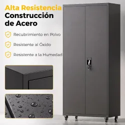 Armario de Herramientas de Acero 180 cm con Ruedas Extraíbles Estantes Ajustables Carga 250 kg para Garaje Negro - Ogal.Es