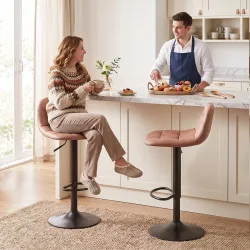 Juego de 2 Taburetes Altos de Cocina Giratorios 360° Regulables en Altura con Reposapiés Tapizados en Cuero Sint... - Ogal.Es