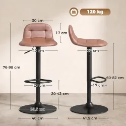 Juego de 2 Taburetes Altos de Cocina Giratorios 360° Regulables en Altura con Reposapiés Tapizados en Cuero Sint... - Ogal.Es
