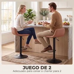 Juego de 2 Taburetes Altos de Cocina Giratorios 360° Regulables en Altura con Reposapiés Tapizados en Cuero Sint... - Ogal.Es