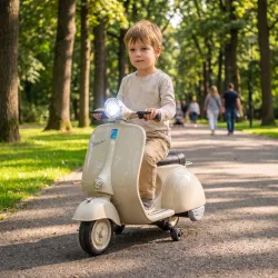 Moto Eléctrica para Niños Licencia VESPA Arranque Suave Ruedines Desmontables Luz Delantera Música, Bocina USB B... - Ogal.Es