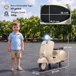 Moto Eléctrica para Niños Licencia VESPA Arranque Suave Ruedines Desmontables Luz Delantera Música, Bocina USB B... - Ogal.Es