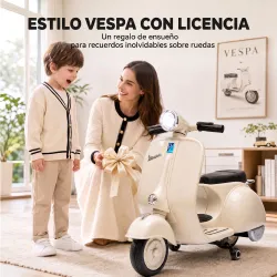 Moto Eléctrica para Niños Licencia VESPA Arranque Suave Ruedines Desmontables Luz Delantera Música, Bocina USB B... - Ogal.Es