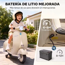 Moto Eléctrica para Niños Licencia VESPA Arranque Suave Ruedines Desmontables Luz Delantera Música, Bocina USB B... - Ogal.Es