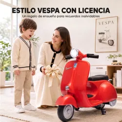 Moto Eléctrica para Niños Licencia VESPA Arranque Suave Ruedines Desmontables Luz Delantera Música, Bocina USB Rojo - Ogal.Es