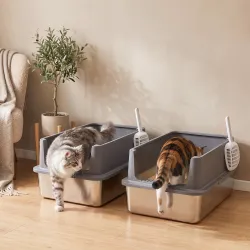 Juego de 2 Areneros Gatos de Acero Inoxidable XL Borde Alto 2 Palas para Gatos Grandes y Gatitos Múltiples Gris ... - Ogal.Es