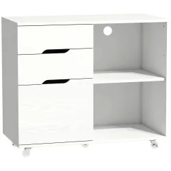 Mueble para Impresora con Ruedas 3 Cajones Barra Ajustable 2 Estantes Abiertos y Asas para Documentos Tamaño A4 ... - Ogal.Es