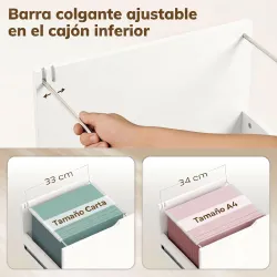 Mueble para Impresora con Ruedas 3 Cajones Barra Ajustable 2 Estantes Abiertos y Asas para Documentos Tamaño A4 ... - Ogal.Es