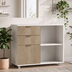 Mueble para Impresora con Ruedas 3 Cajones Barra Ajustable 2 Estantes Abiertos para Documentos Tamaño A4 Blanco ... - Ogal.Es