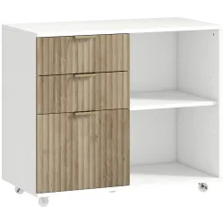 Mueble para Impresora con Ruedas 3 Cajones Barra Ajustable 2 Estantes Abiertos para Documentos Tamaño A4 Blanco ... - Ogal.Es