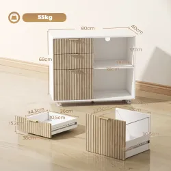 Mueble para Impresora con Ruedas 3 Cajones Barra Ajustable 2 Estantes Abiertos para Documentos Tamaño A4 Blanco ... - Ogal.Es