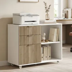 Mueble para Impresora con Ruedas 3 Cajones Barra Ajustable 2 Estantes Abiertos para Documentos Tamaño A4 Blanco ... - Ogal.Es