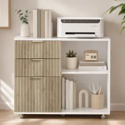 Mueble para Impresora con Ruedas 3 Cajones Barra Ajustable 2 Estantes Abiertos para Documentos Tamaño A4 Blanco ... - Ogal.Es