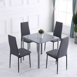 Pack de 4 Sillas de Cocina Modernas Tapizadas en Lino y Patas de Metal para Salón Carga 120 kg 41x50x97 cm Gris - Ogal.Es