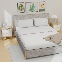 Juego de 2 Mesitas de Noche Modernas con 2 Cajones con Deslizamiento Silencioso 40x35x50 cm Blanco Brillo y Roble - Ogal.Es