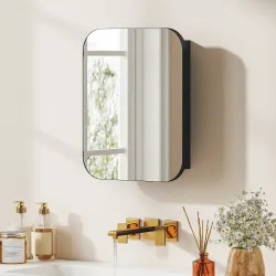 Armario de Baño con Espejo Diseño con Bordes Curvados Estantes Ajustables 40,2x10,2x50,9 cm Negro - Ogal.Es