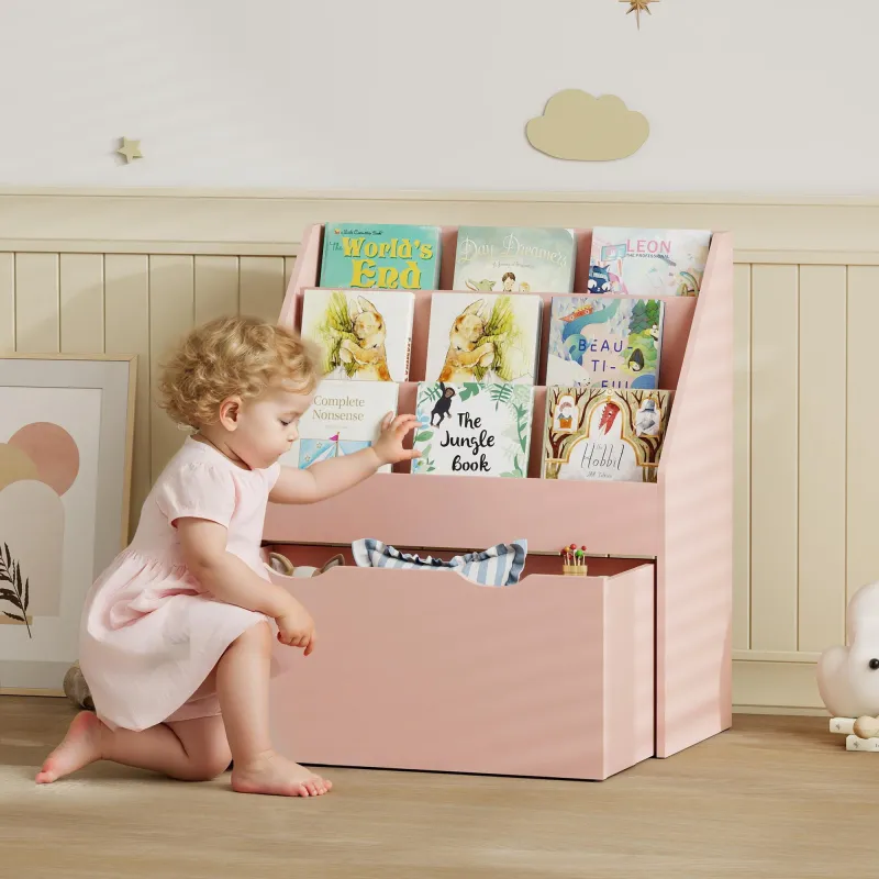 Librería Infantil de 4 Niveles Estantería para Libros Infantil con 3 Estantes y 1 Cajón con Ruedas 62,5x30x70 cm... - Ogal.Es