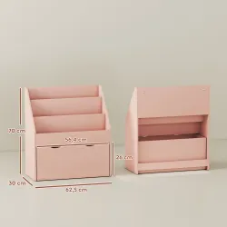 Librería Infantil de 4 Niveles Estantería para Libros Infantil con 3 Estantes y 1 Cajón con Ruedas 62,5x30x70 cm... - Ogal.Es