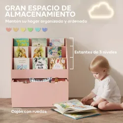Librería Infantil de 4 Niveles Estantería para Libros Infantil con 3 Estantes y 1 Cajón con Ruedas 62,5x30x70 cm... - Ogal.Es