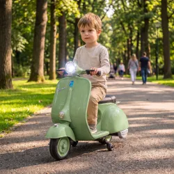 Moto Eléctrica para Niños Licencia VESPA Arranque Suave Ruedines Desmontables Luz Delantera Música, Bocina USB V... - Ogal.Es