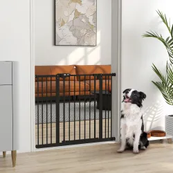 Barrera de Seguridad para Perros 74-100 cm con Extensiones Montaje a Presión y Doble Bloqueo Negro - Ogal.Es