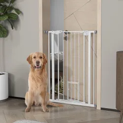 Barrera de Seguridad Ajustable con Puerta Pequeña Cierre Automático y Sistema de Doble Bloqueo 74-80x104,1 cm Bl... - Ogal.Es