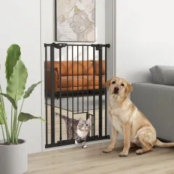 Barrera de Seguridad Ajustable con Puerta Pequeña Cierre Automático y Sistema de Doble Bloqueo 74-80x104,1 cm Negro - Ogal.Es