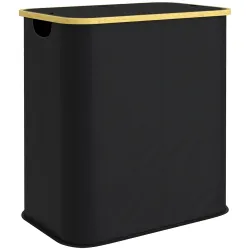 Cesto de Ropa Sucia Plegable con Tapa 80 L de Tela no Tejida 2 Compartimentos Asas 54x34x58,5 cm Negro - Ogal.Es