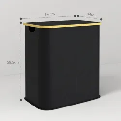 Cesto de Ropa Sucia Plegable con Tapa 80 L de Tela no Tejida 2 Compartimentos Asas 54x34x58,5 cm Negro - Ogal.Es
